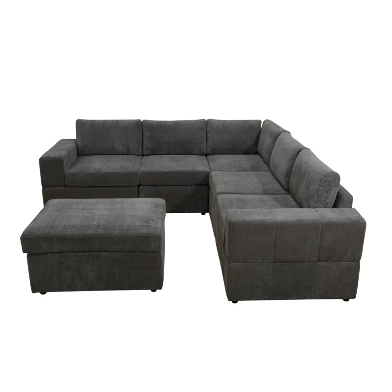 Canapé modulaire rembourré 8 pièces Etibar, H 36 po x l 101 po x P 101 po, Microfibre/microsuède gris