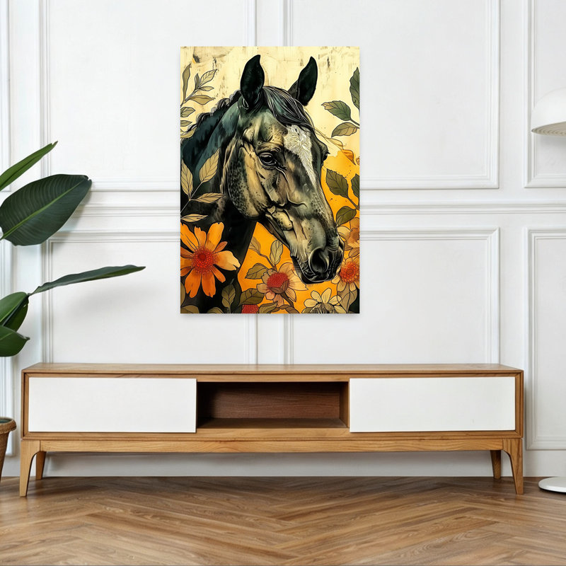 Élégant cheval floral Elegant Serene Vibrant Horse Autumn Flower Art mural, H 48 po x l 32 po