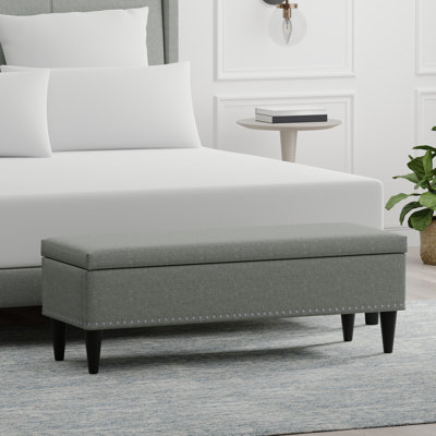 52" Upholstered Storage Bench With Truncated Arms and Nailhead Trim