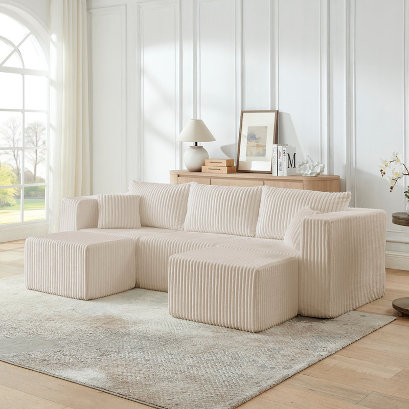 Canapé modulaire compact en velours côtelé compact avec un style minimaliste moderne, Beige