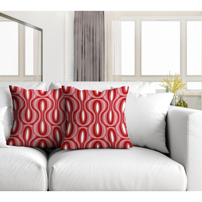 Coussin décoratif intérieur / extérieur Ikat, L 17 po x H 17 po, Rouge