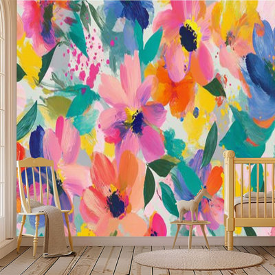 Peel and Stick Wallpaper Wall Mural Abstract flower blooming floral Grunge textured Wall Art Self Adhesive and Removable