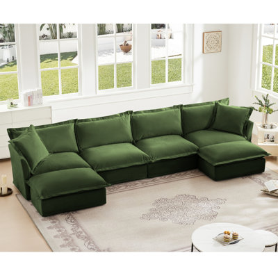 Chenille Upholstered Sofa, Ottoman