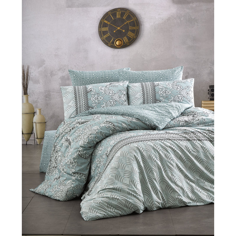 Ensemble de housse de couette 100% coton Camron, Housse de couette 61 po x 87 po + 1 taie d'oreille, Bleu