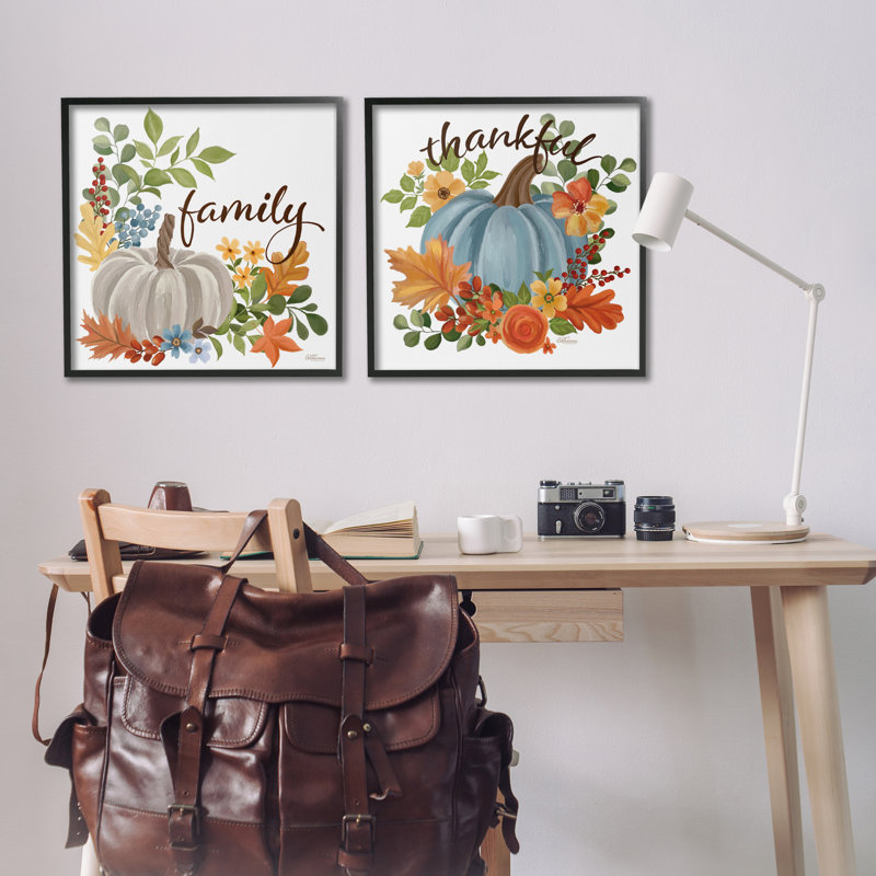 «Family Thankful Fall Pumkin», ensemble de 2 giclées encadrées par Cat Thurman Designs, Giclée encadrée noir minuit