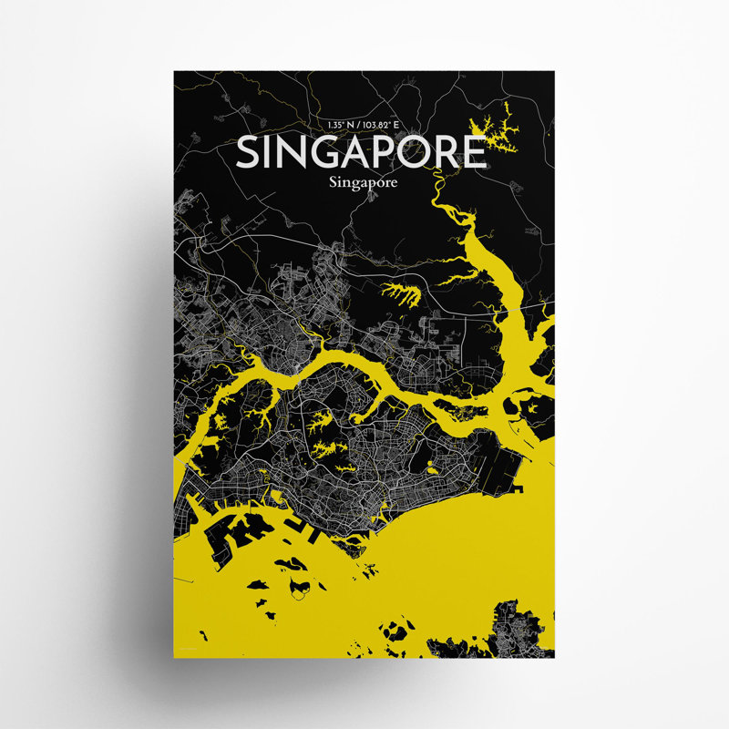 Singapore City Map In Times - No Frame Print, 17cm H x 11cm W x 0.05cm D