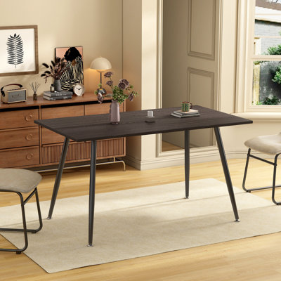 51.2" Modern Rectangular Dining Table With Wood Finish Top And Black Metal Legs