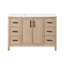 Meuble-lavabo autoportant simple en bouleau Sahara de 48 po avec plateau en pierre reconstituée blanche OVE Solas