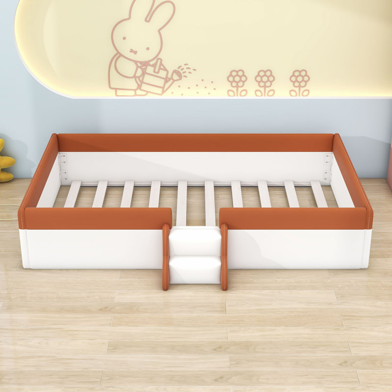 Upholstered Daybed with Staircase and Safety Fence Design, Full/Double, Brown/White