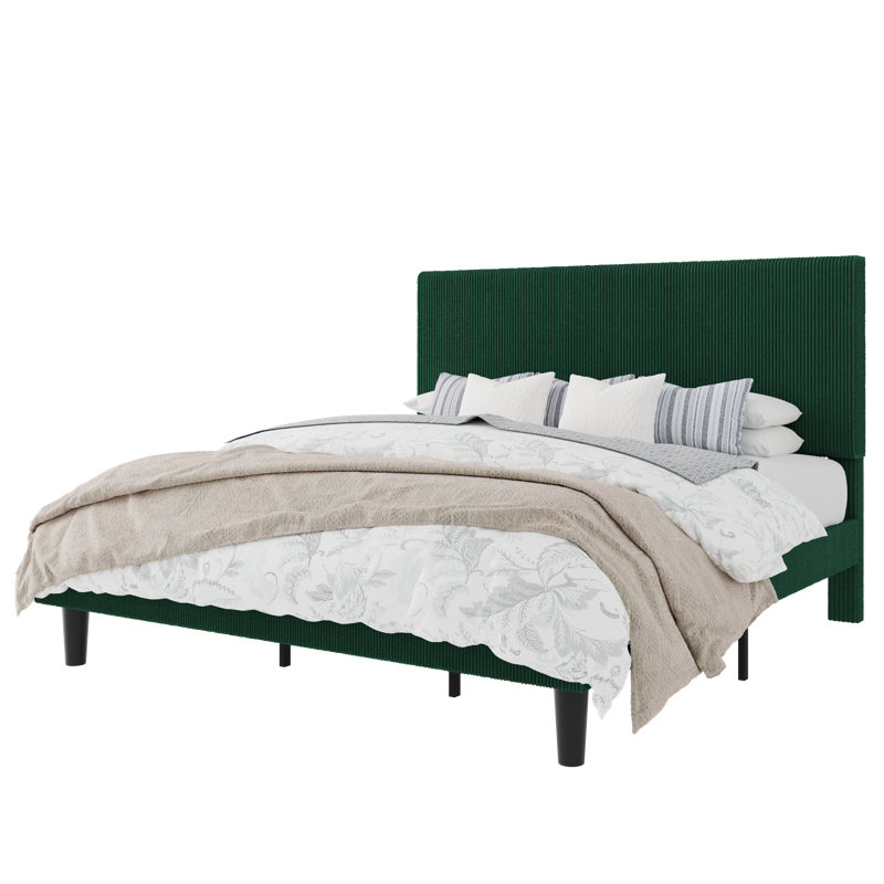 Modern Corduroy Platform Bed With Adjustable Headboard,Maximize Space With Under-Bed Storage,No Box Spring Required, King