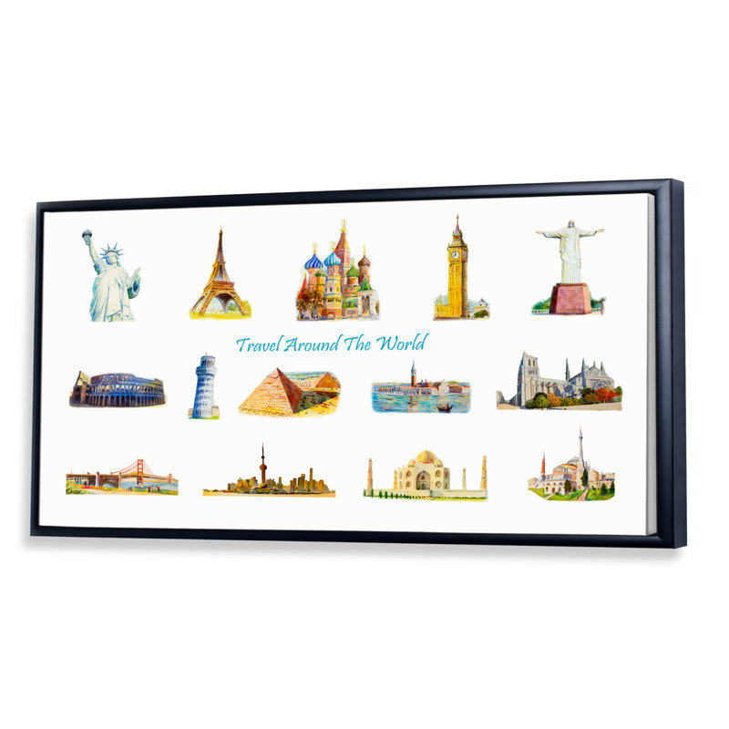 Monuments célèbres du monde V - Impression sur toile, Cadre noir, H 8 po x l 12 po x P 1 po