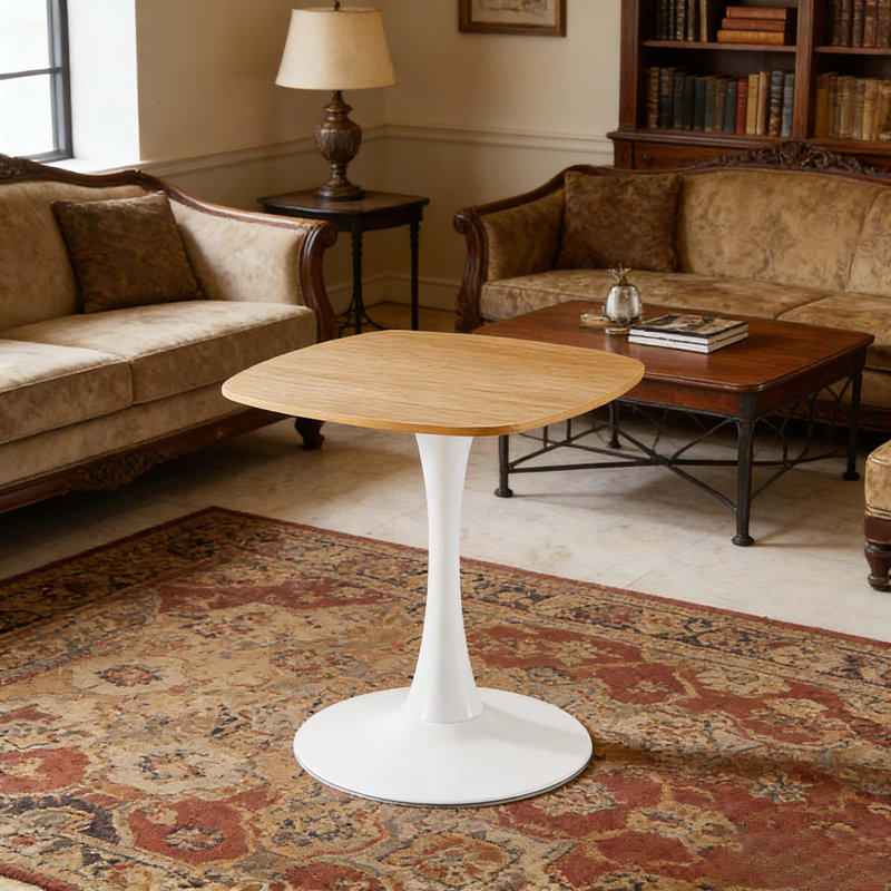 Table de salle à manger carrée 23,62 "à piédestal en chêne, petite table moderne en bois aggloméré pour 2-3 personnes, table de cuisine compacte pour petits espaces