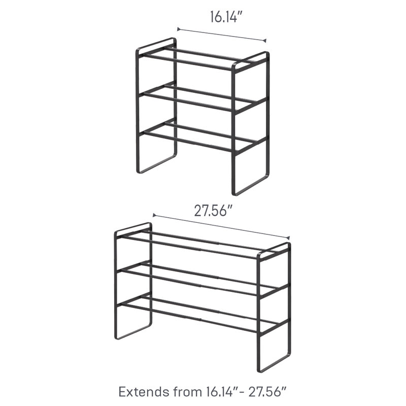 Yamazaki Home Frame Expandable Shoe Rack –Stackable Metal Shoe Organizer For Closets & Small Spaces, 18" - Steel -, Black