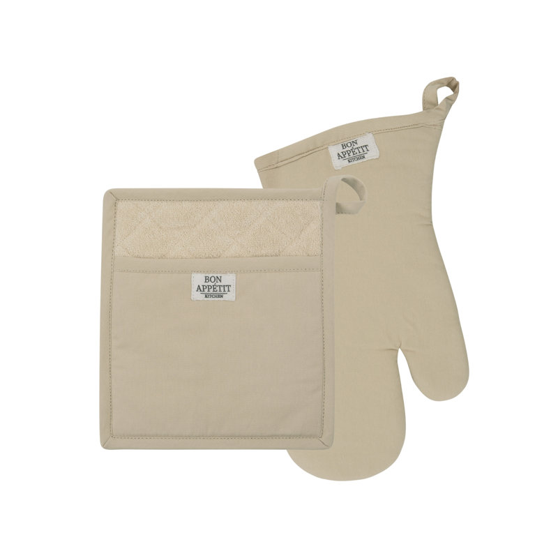 Ensemble de cuisine / 2 gants de cuisine Design Imports, gris plume, Beige