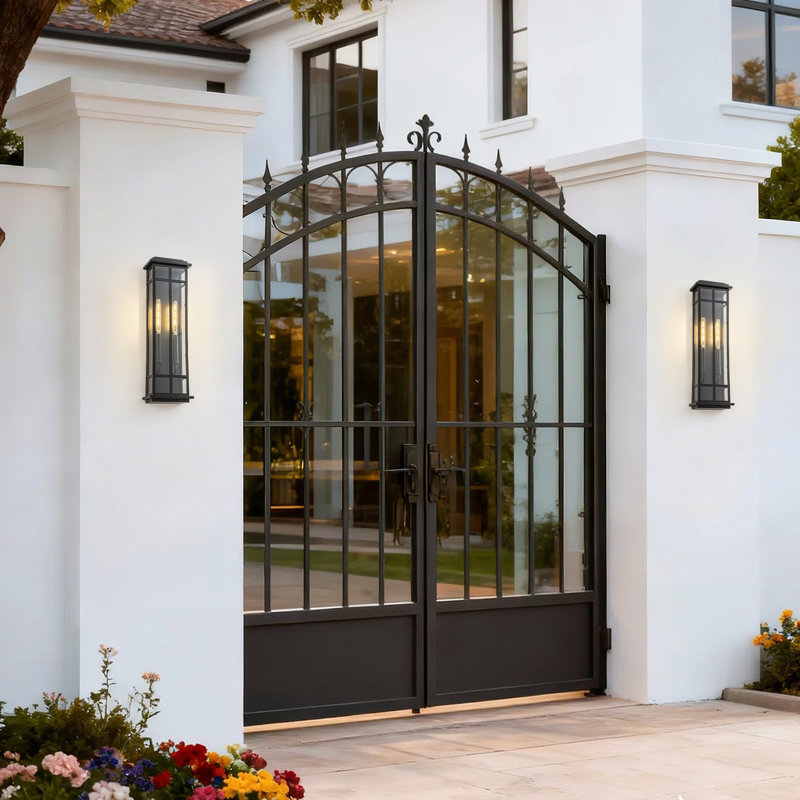 2-Light Matte Black Iron & Glass IP44 Outdoor Wall Sconce
