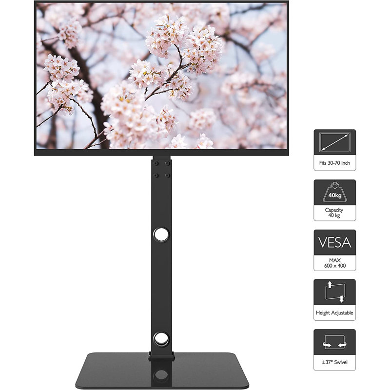 Universal Tall TV Floor Stand for 30-70 Inch Flat & Curved LED LCD OLED TVs, Height Adjustable Swivel Freestanding TV Stand Base, Holds up to 40kg, Max VESA 600x400mm