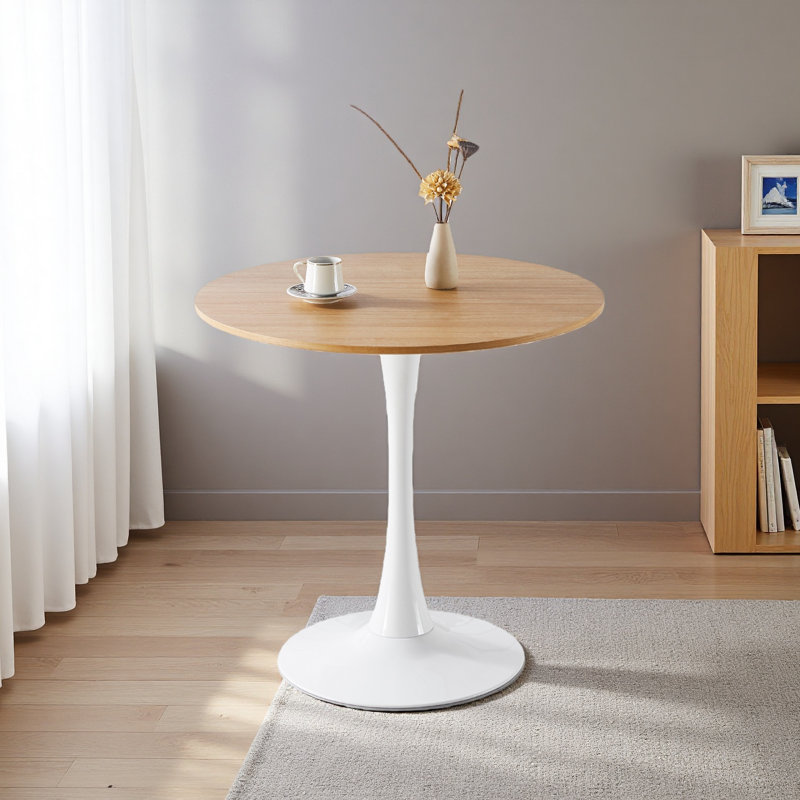 Table de salle à manger 31,5 "Mid-Century 31,5" pour 2 à 4 personnes avec plateau rond en MDF, Chêne / Blanc