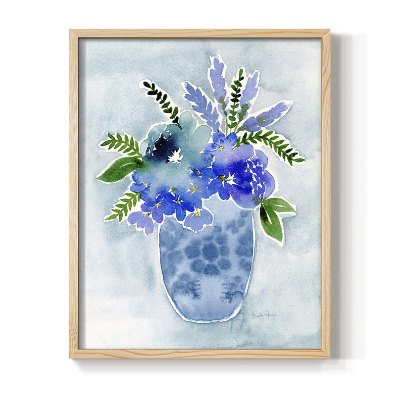 «Blue Bouquet I», reproduction encadrée - bois massif, H 15 po x l 12 po