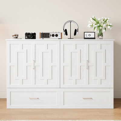 Grand lit escamotable, lit armoire intelligent avec station de charge USB et matelas à trois volets, tiroirs de rangement pour la maison