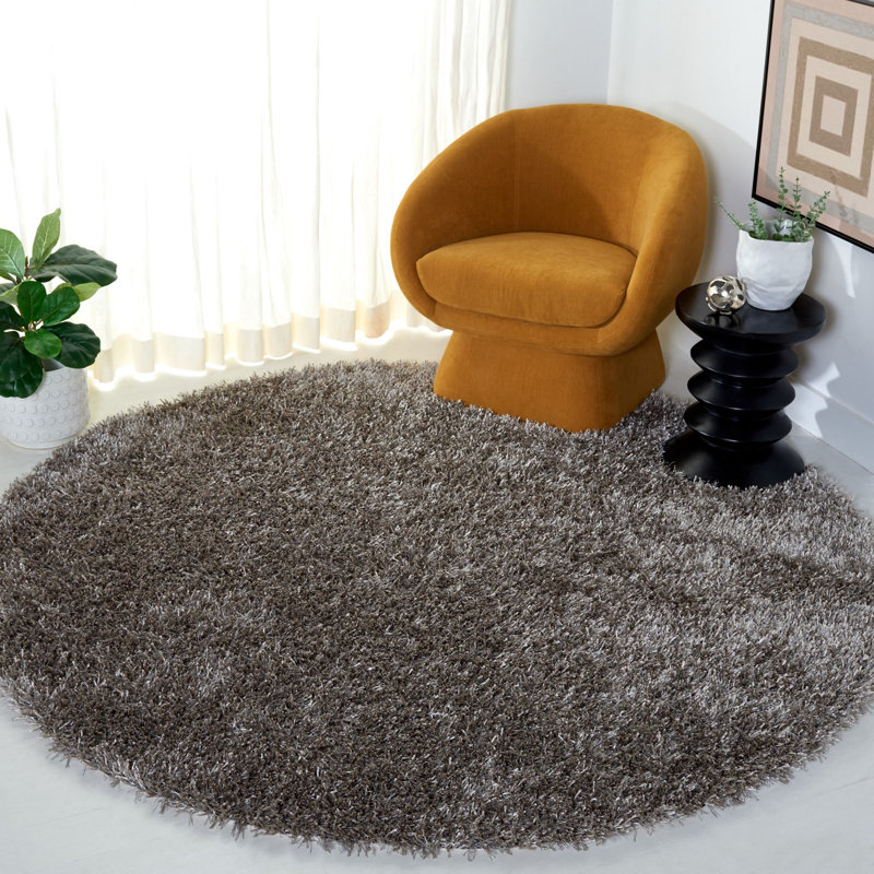 Chamira Shag Hand Tufted Performance Solid Color Rug, Round 7'
