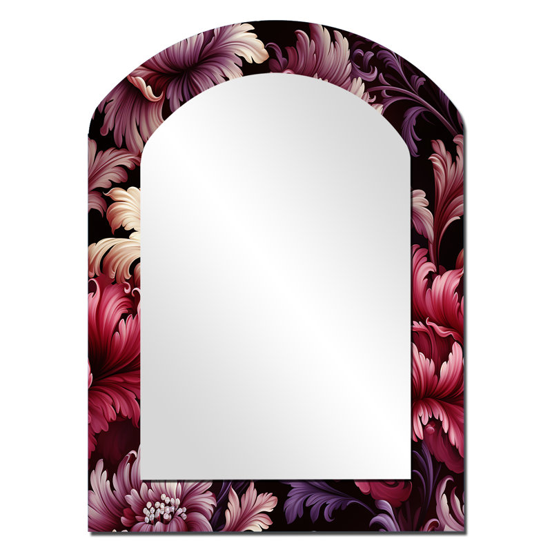 Regency Damask Grandeur Victorian Motif - Miroir mural décoratif asymétrique floral, 34 po x 25 po