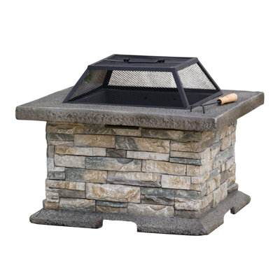 Natural Stone Style Mgo Wood Burning Outdoor Fire Pit With Lid