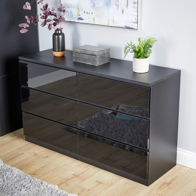 Rishin 6 Drawer  High Gloss Chest Storage Unit, Black