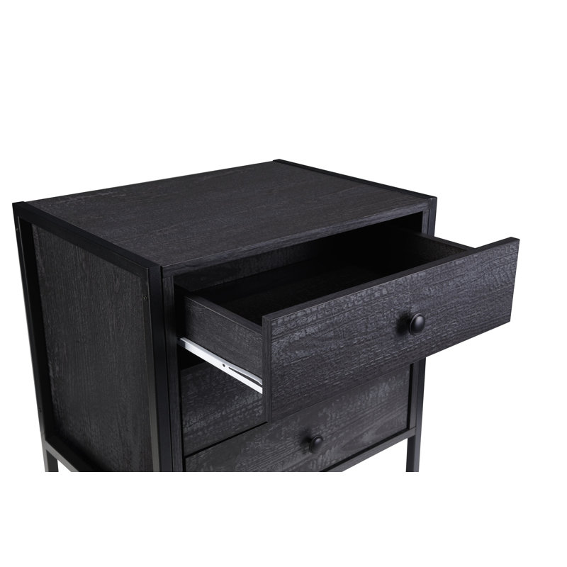 Harrold 53.8cm W Manufactured Wood Bedside Table, Black