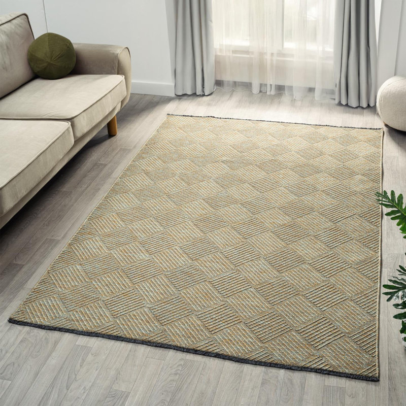 Tapis moderne à carreaux antidérapant lavable, Rectangulaire 8 pi x 10 pi