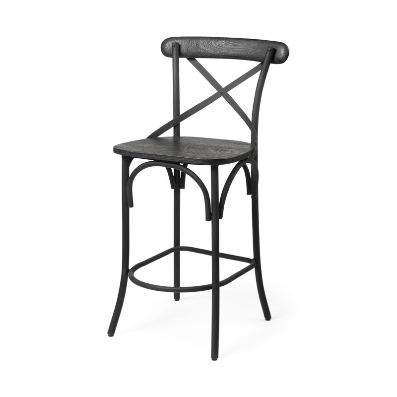 Chaise de bar 26 po en bois massif et fer noir