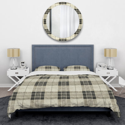 Beige gris Modern Plaid Art II - ensemble de housse de couette moderne