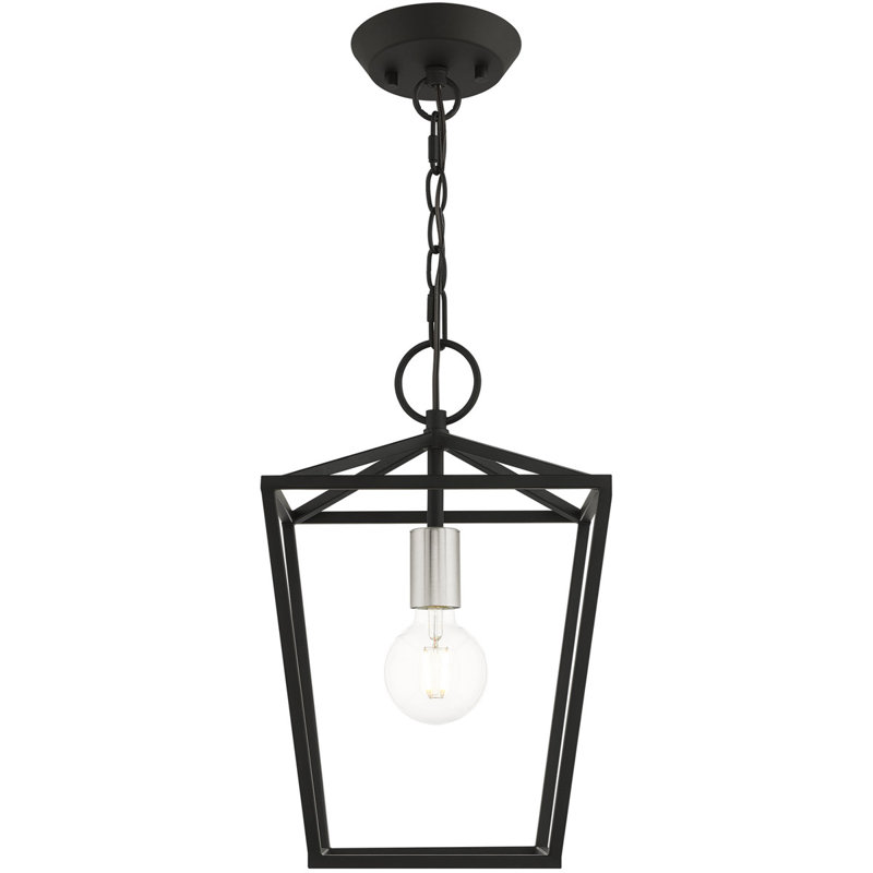 10 Sq. inch 1 Light Convertible Lantern Pendant Lighting Fixture, Black/Brushed Nickel