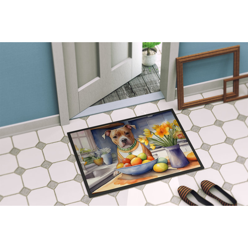Decorating Easter Staffordshire Bull Terrier Doormat, 18" W x 27" L