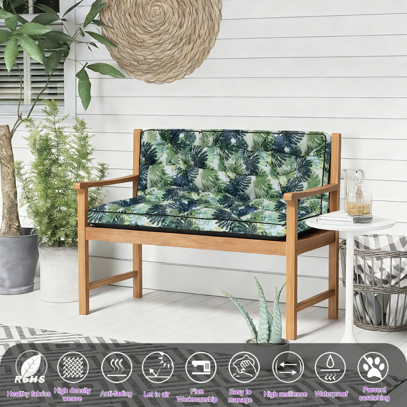Porch Swing Cushions With Backrest, 4" Thicken Waterproof Outdoor Bench Cushion, Only Cushion, 55" W x 20" D, Palm