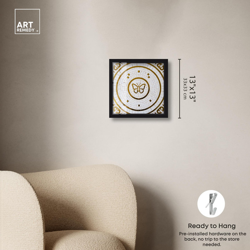 «Gold Butterfly Mosaic» par Art Remedy, H 13 po x l 13 po, Noir