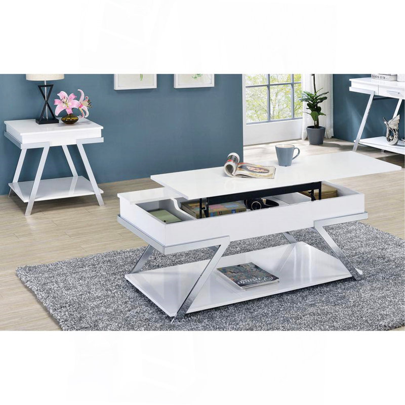 Table de bout blanche de style contemporain avec cadre chromé ultrabrillant