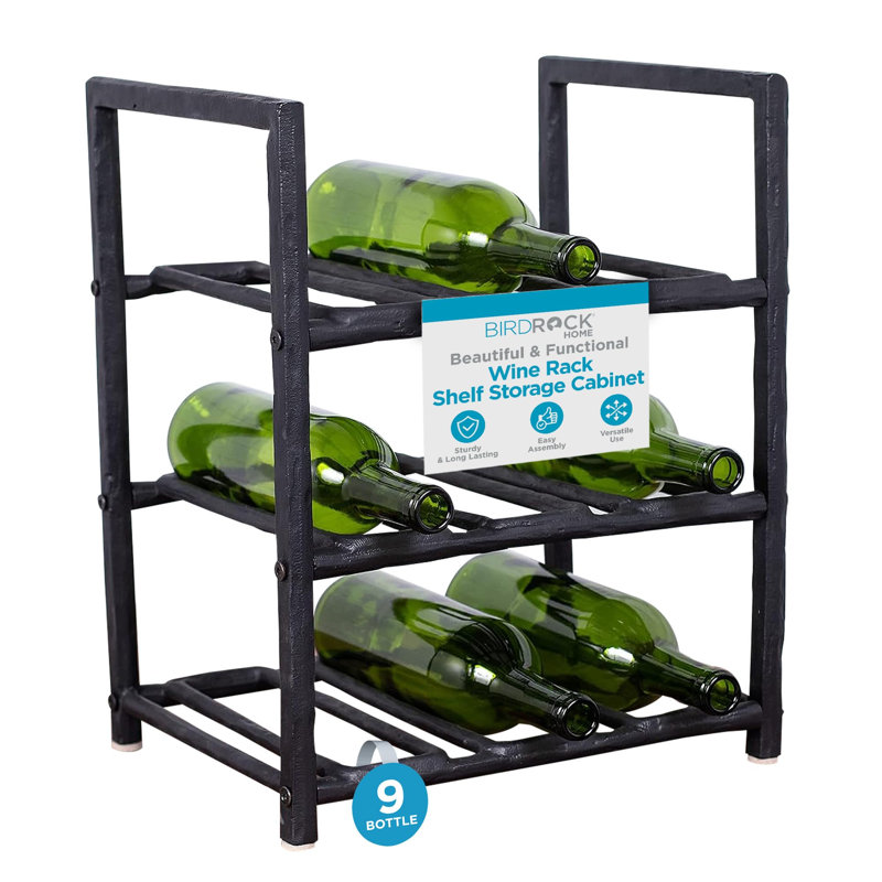 9 - Bottle Wine Bottle & Glass Rack in Black