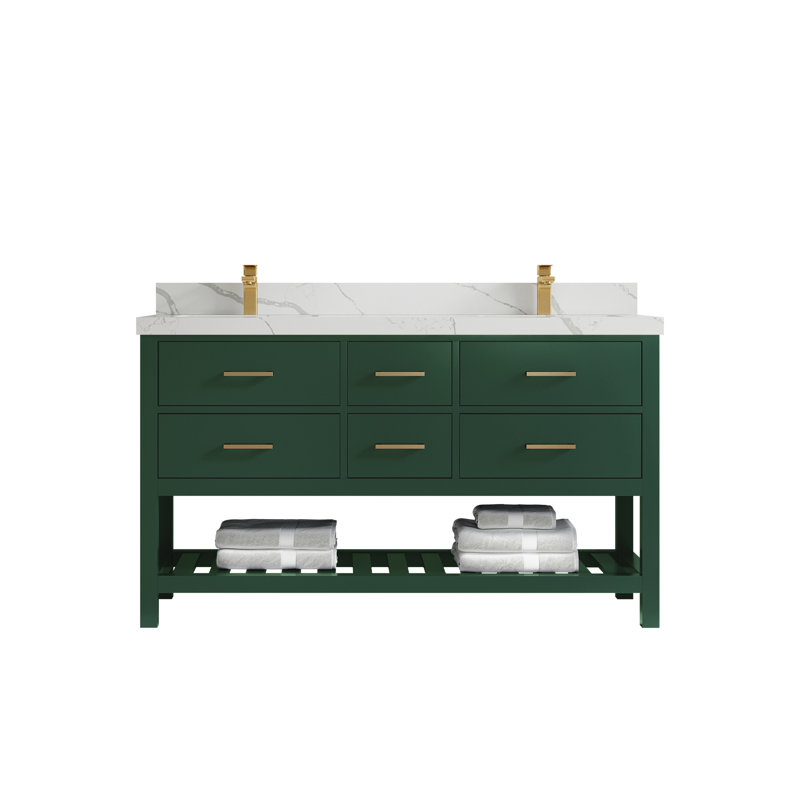 Parker 60'' Double Bathroom Vanity with Top, Calacatta Laza