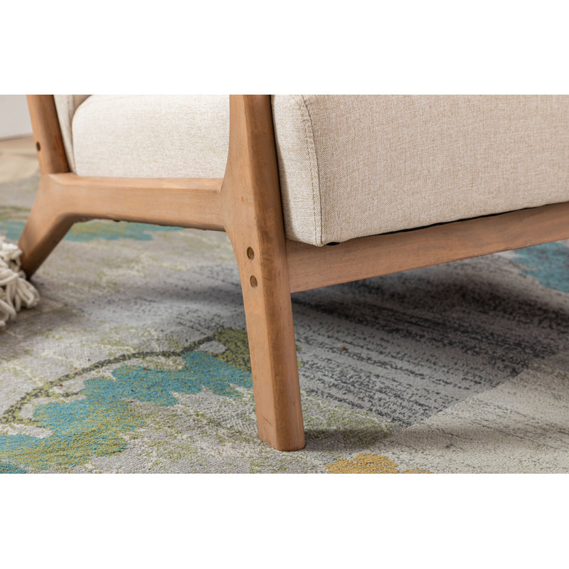 Cashel 25.78" Wide Mid Century Upholstered Accent Chair with an Extra Pillow(Set of 8), Beige Linen Blend