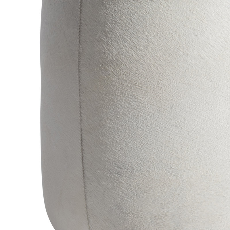 Cream Round Hair-on-Hide Ottoman with Stainless Steel Base