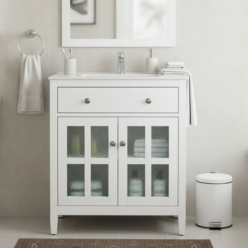 Meuble-lavabo 30 po avec lavabo en céramique, Blanc