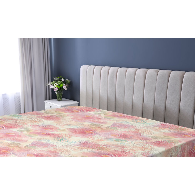 Drap-housse Ambesonne, Rose pâle / pêche / motif floral corail, Drap-housse pour lit simple TG