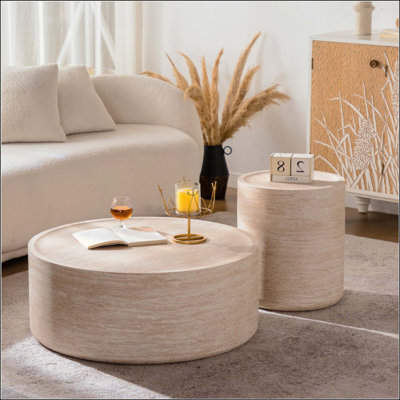 Round Coffee Table With Mars Pattern For Living Room, Modern Drum Circle Coffee Table For Living Room, No Need Assembly
