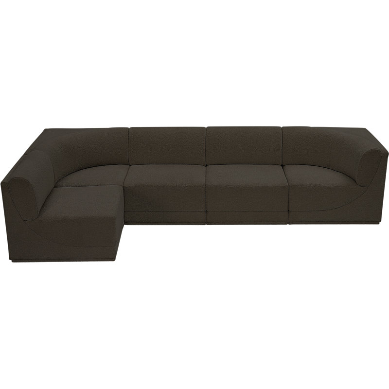 Canapé modulaire rembourré 5 pièces Ollie, Tissu brun bouclé