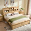 Base de lit grand / très grand avec 2 tiroirs sous le lit, tête de lit avec 2 tiroirs de chevet et tablettes ouvertes, station de charge incluse-227361869-223751089