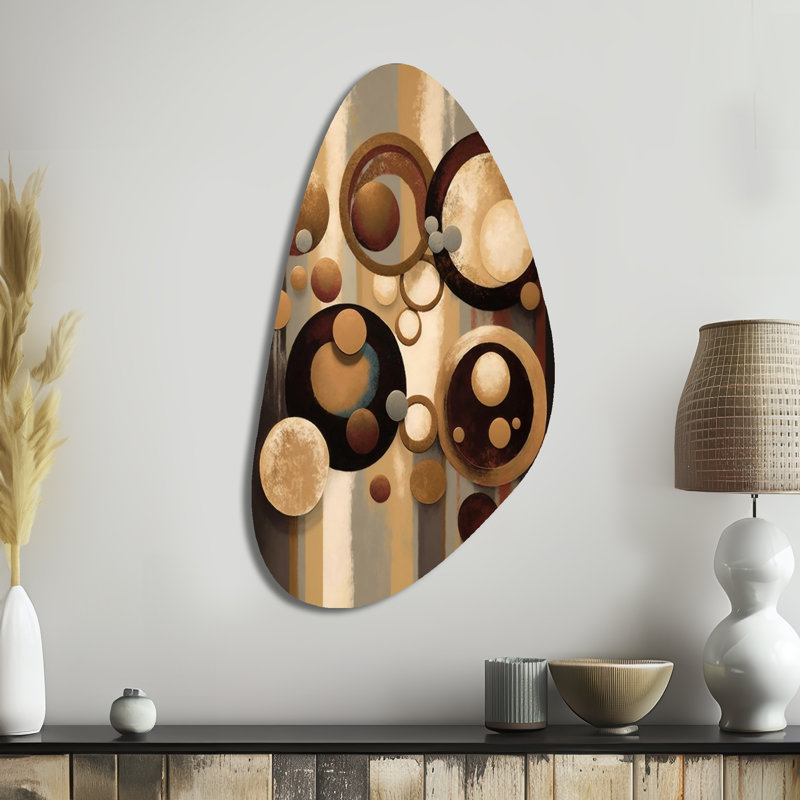 «Aged Barrel Universes VI», art mural asymétrique abstrait en métal, H 39 po x l 21 po