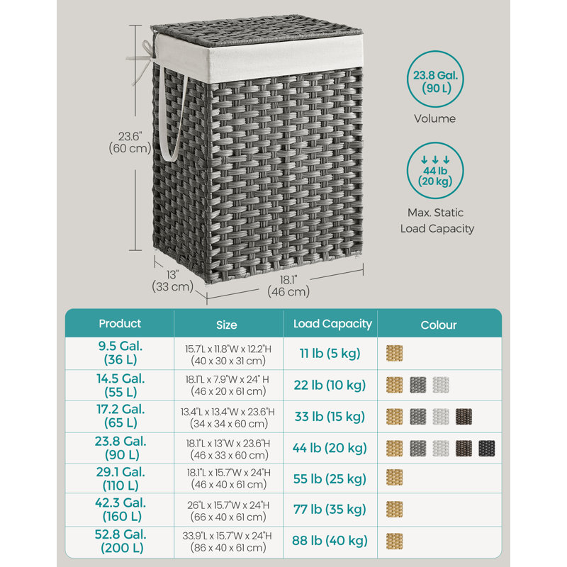 Laundry Basket with Handles, Grey