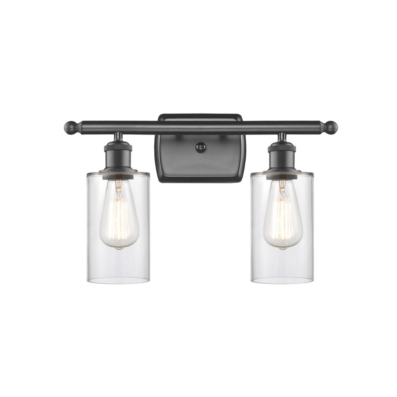 Éclairage de salle de bain à 2 lumières à intensité variable Mallette, Transparent, Ampoule DEL 6 watts Vinage, Bronze huilé