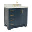 Meuble-lavabo simple en bois massif de 37 po de couleur bleu nuit avec comptoir en marbre de Carrare de 1,5 po Freitas-2084230423-2084230422-2117420979