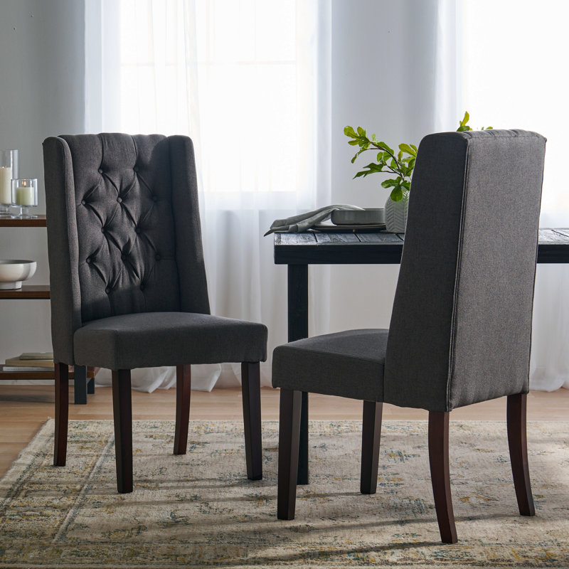 Chaises de salle à manger à haut dossier, 2 pièces, tissu gris foncé, bois de bouleau, Gris foncé